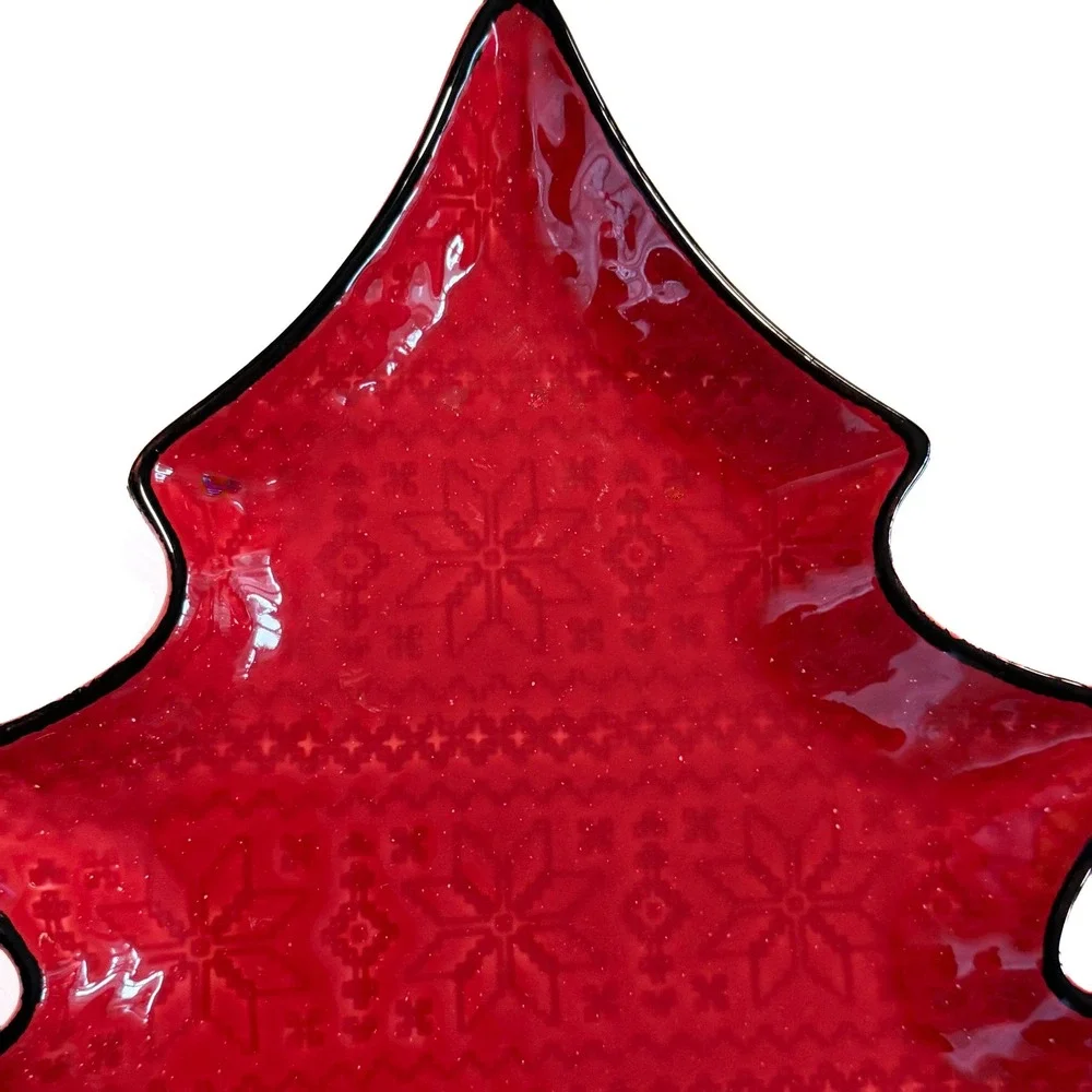 Southern Living Red Christmas Tree Platter Set of 2 Handcrafted Portugal
